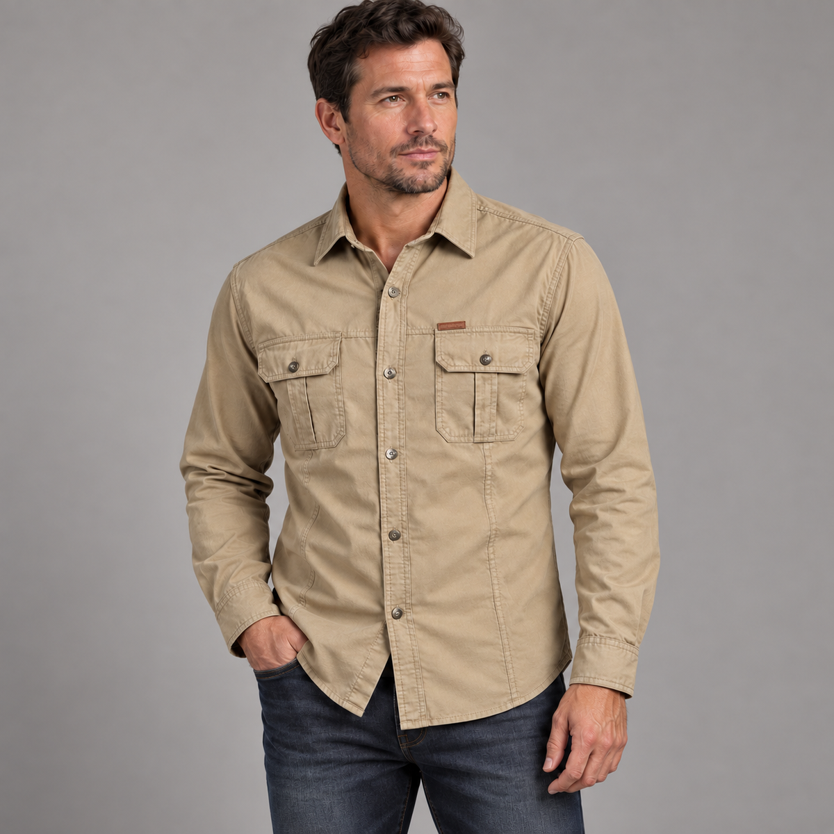 Men’s Rugged Utility Shirt – Long Sleeve Button-Up with Dual Chest Pockets