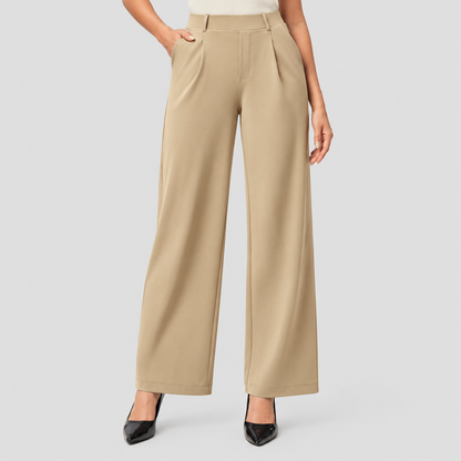 Women’s High-Waisted Wide Leg Work Pants | Stretchy Pull-On Business Casual Slacks with Pockets