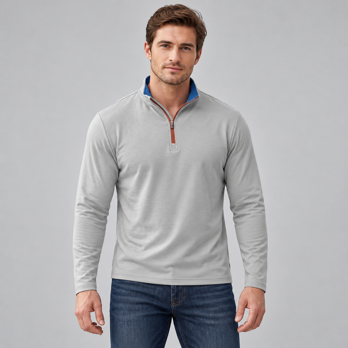 Men’s Quarter-Zip Pullover with Contrast Trim