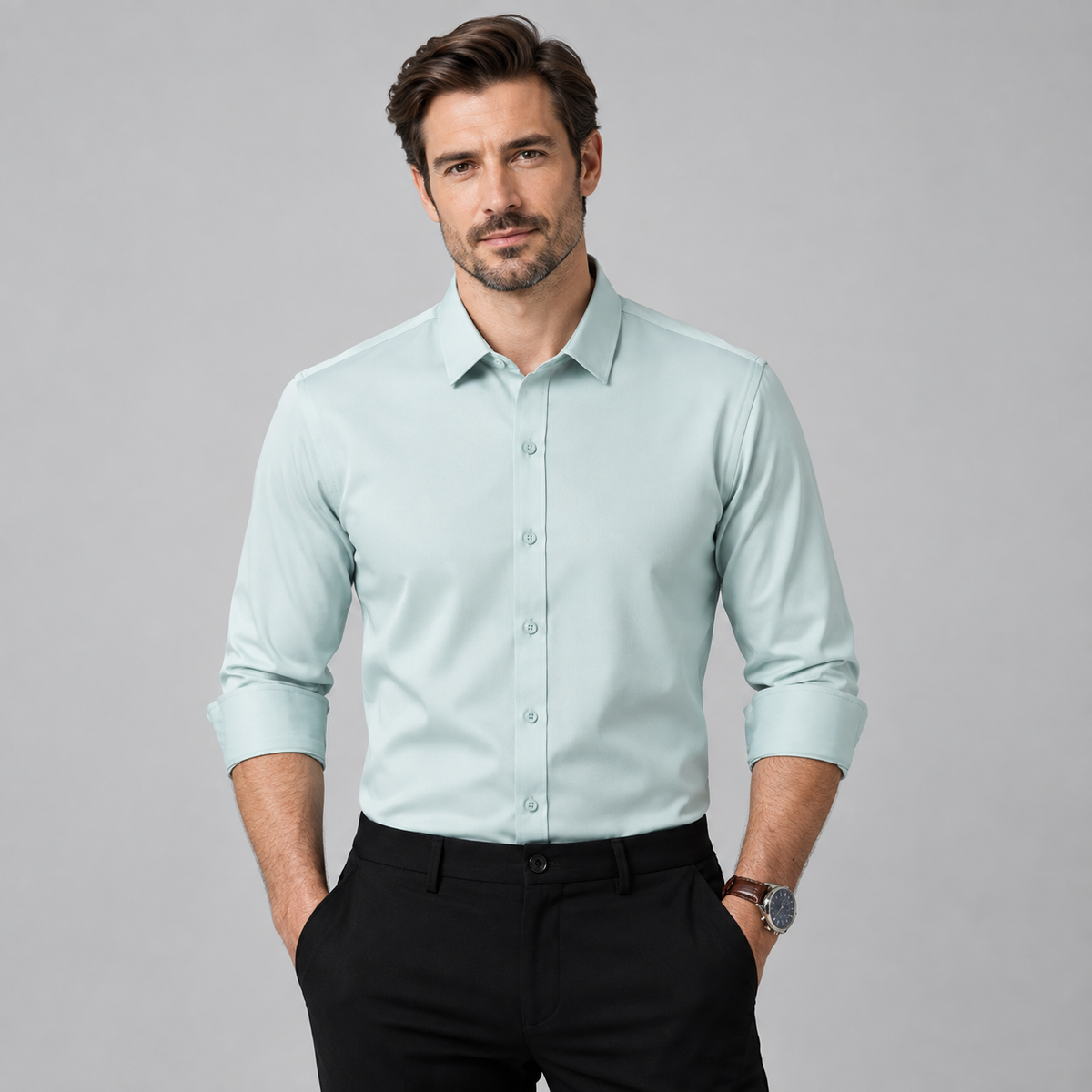 Men's Stretch Dress Shirt - Wrinkle-Resistant Long Sleeve Business Casual Button-Down