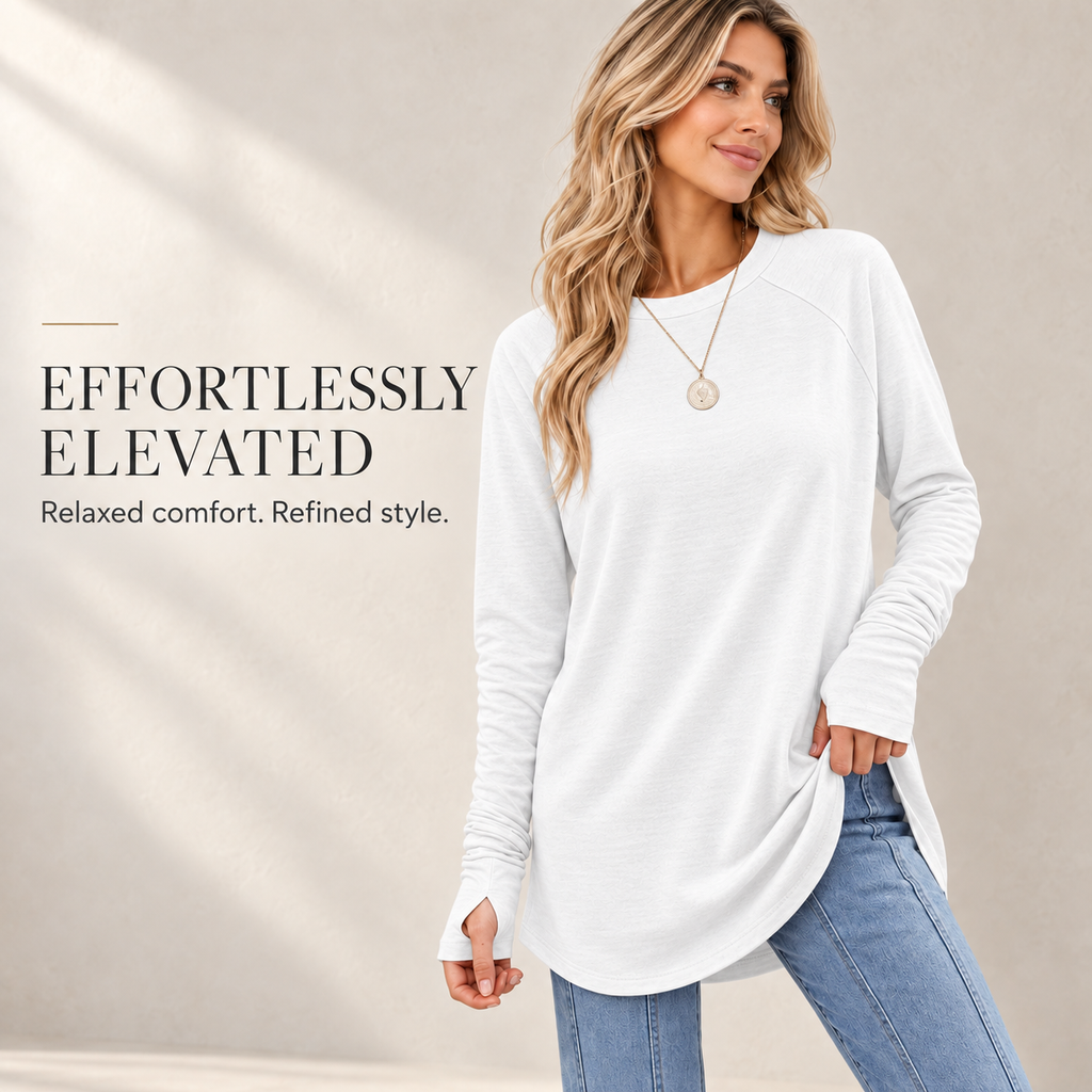 Women's Long Sleeve Tunic Top with Thumb Holes