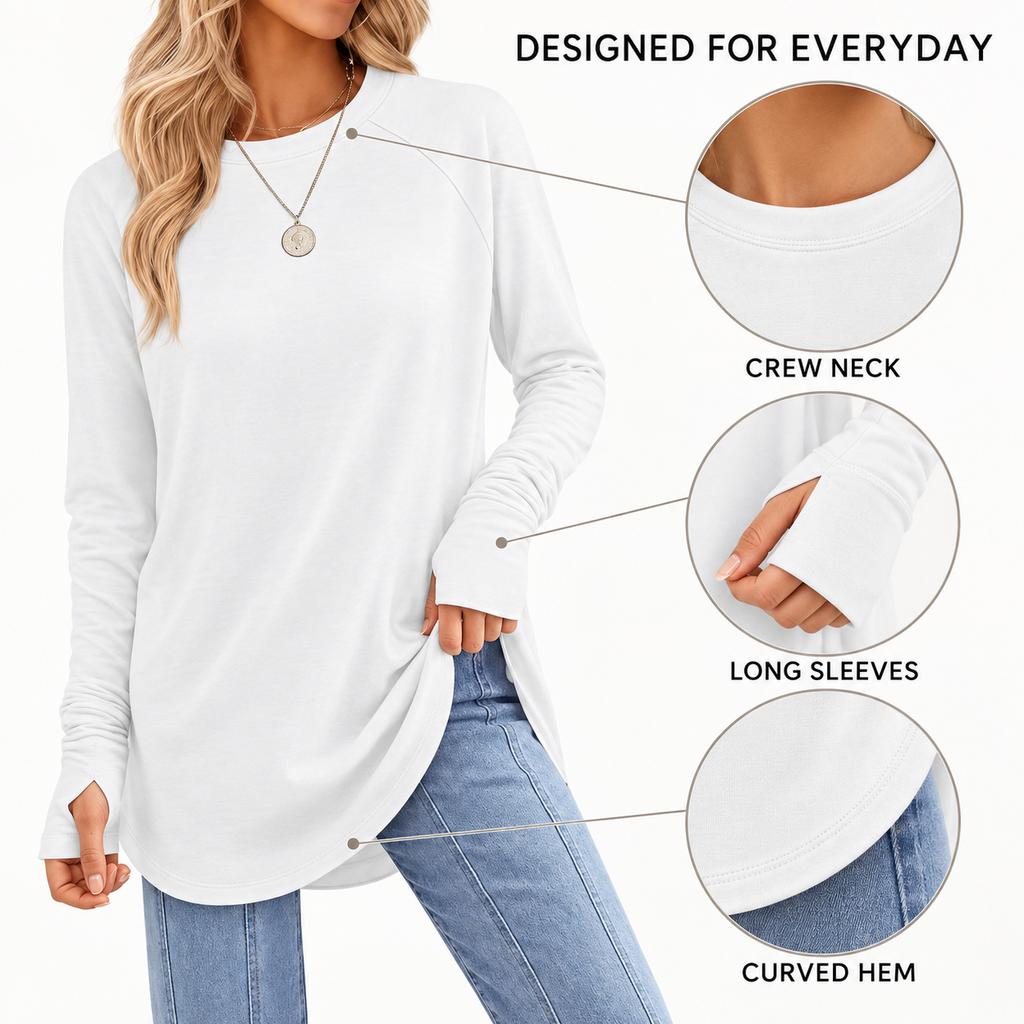Women's Long Sleeve Tunic Top with Thumb Holes