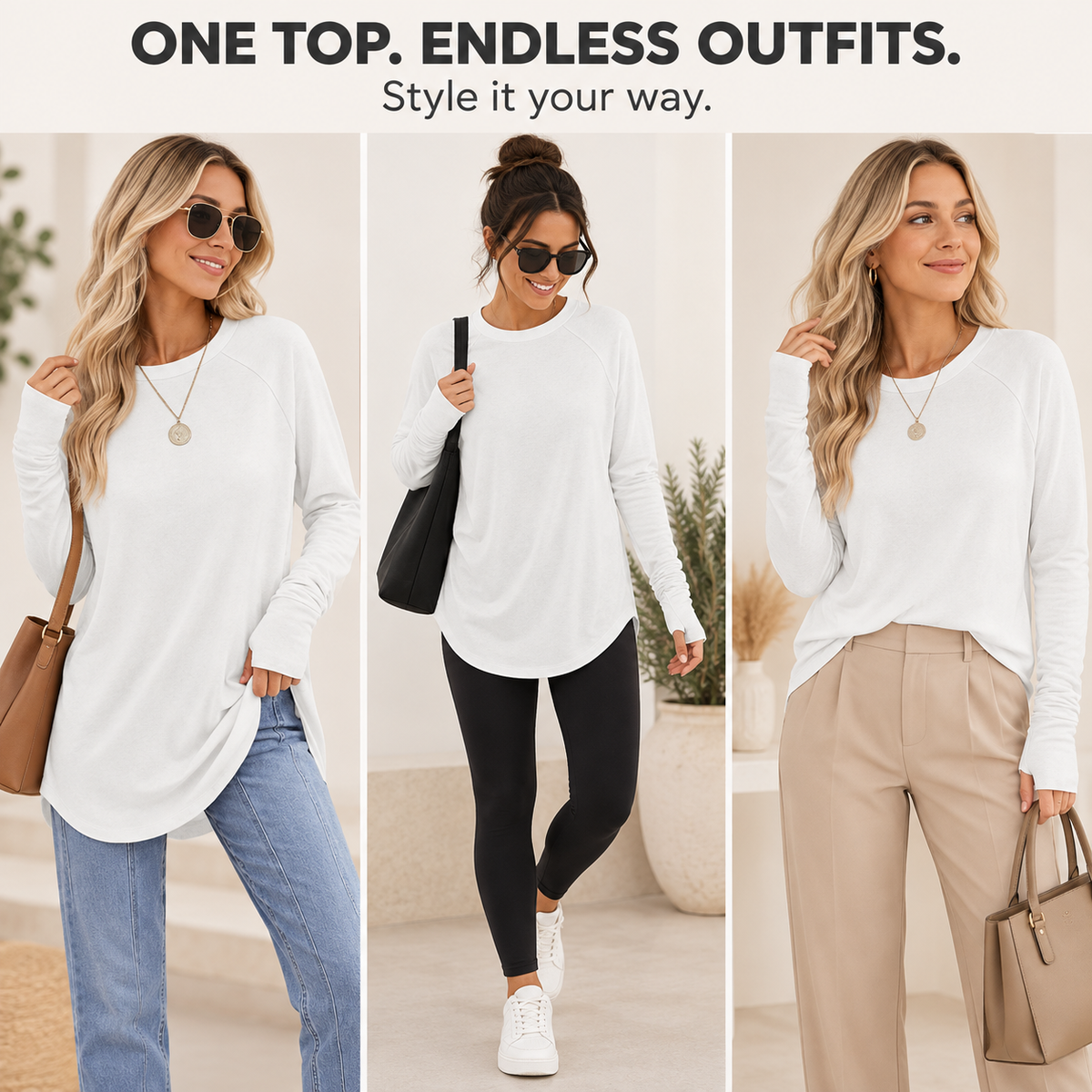 Women's Long Sleeve Tunic Top with Thumb Holes
