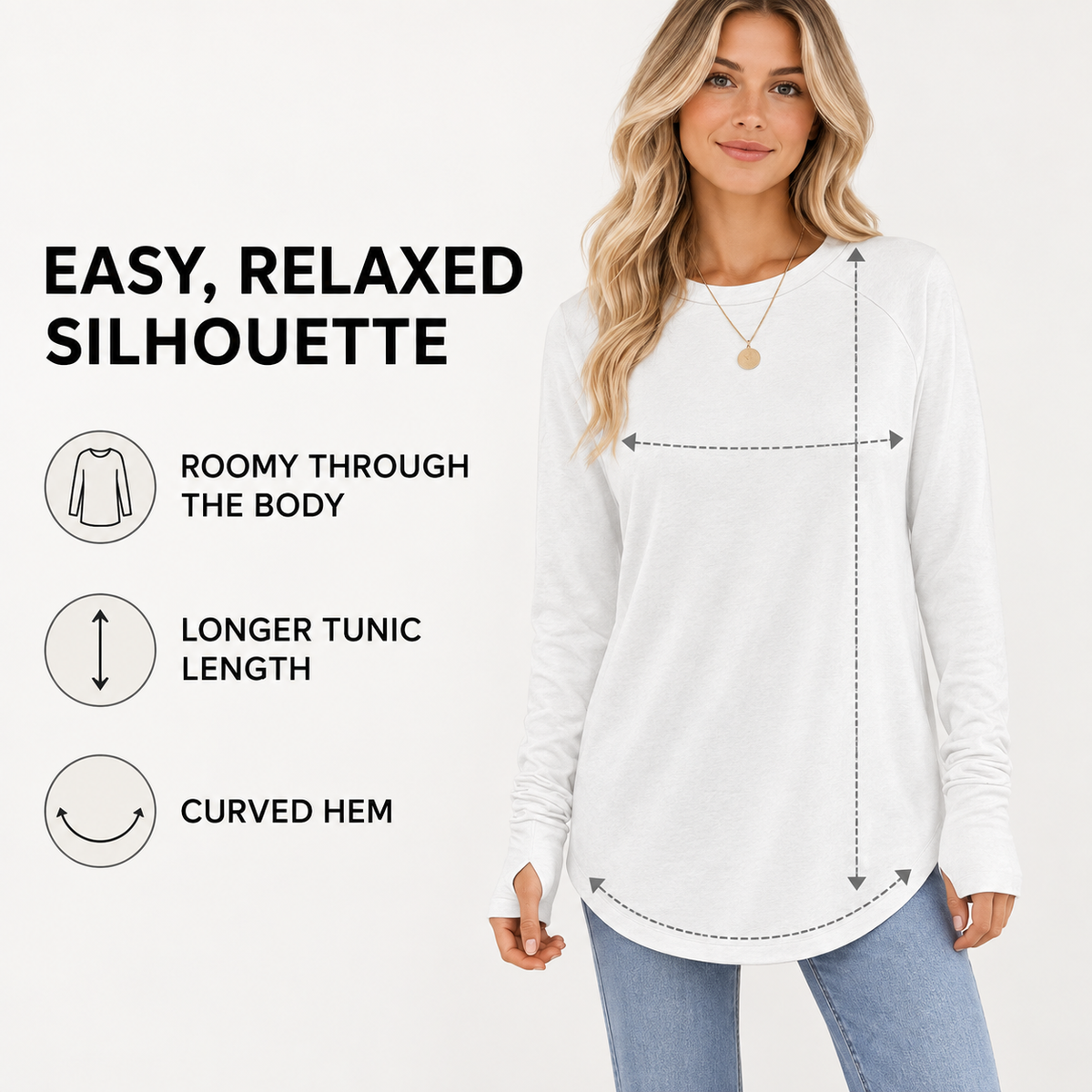 Women's Long Sleeve Tunic Top with Thumb Holes