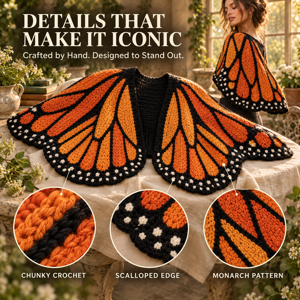 Monarch Butterfly Cardigan – Handcrafted Statement Piece 🦋