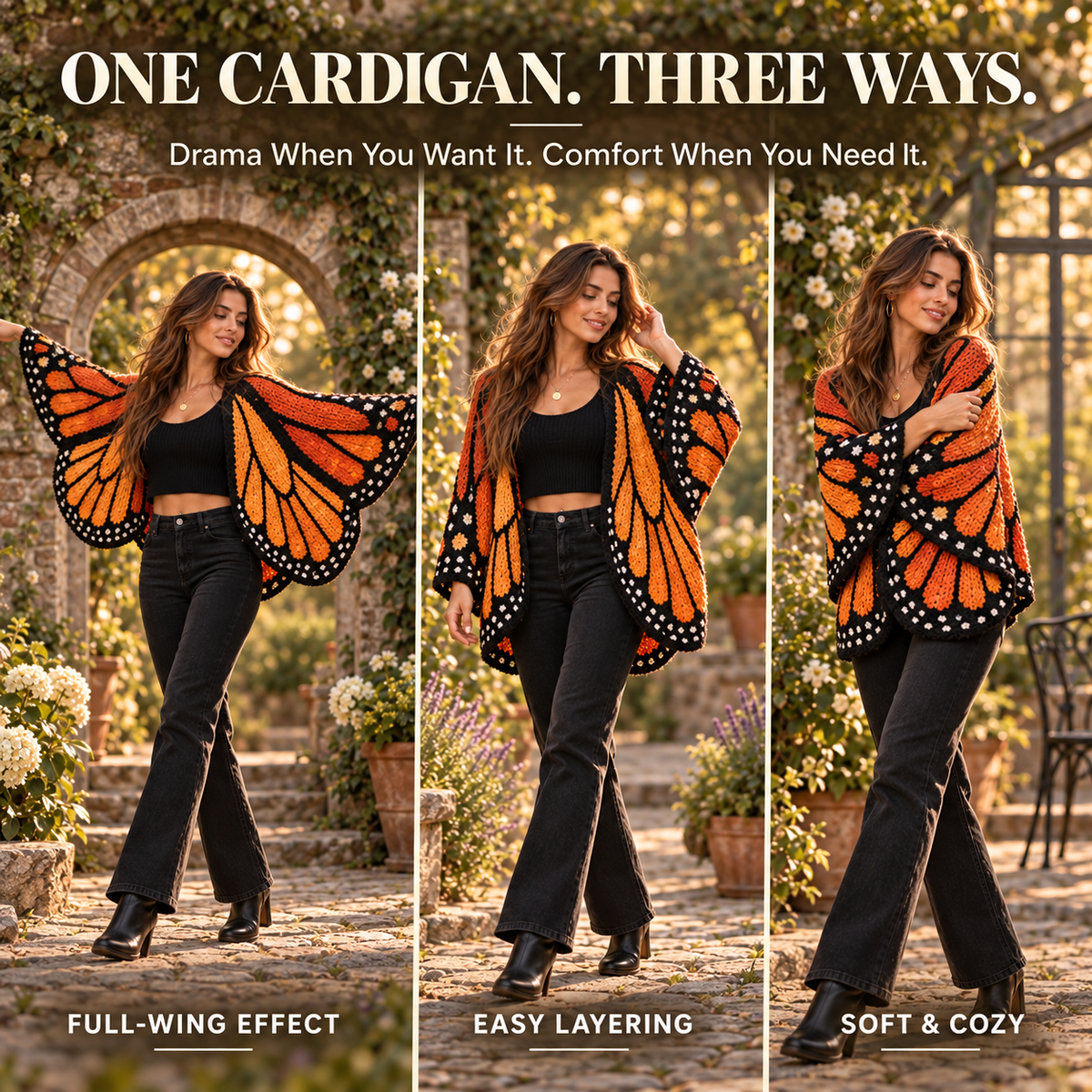 Monarch Butterfly Cardigan – Handcrafted Statement Piece 🦋