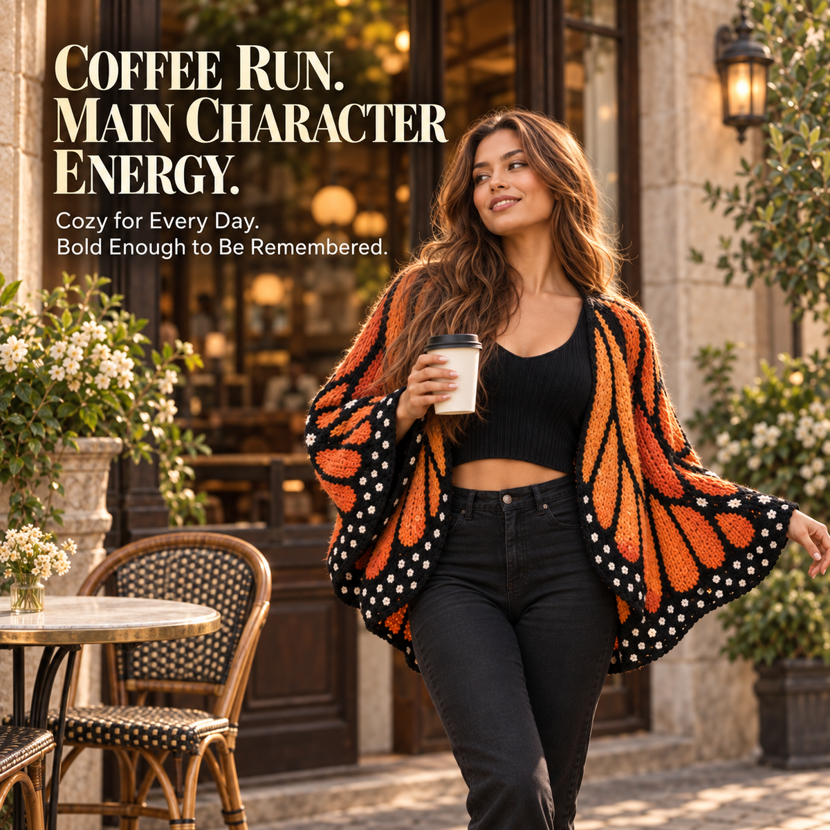 Monarch Butterfly Cardigan – Handcrafted Statement Piece 🦋