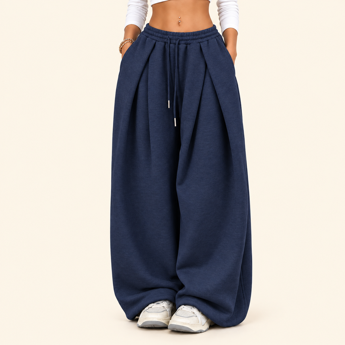 Women's High-Waist Pleated Wide-Leg Jogger Pants | Casual Baggy Sweatpants