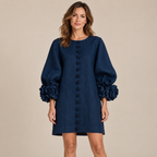 Women's Statement Floral Cuff Mini Dress – Relaxed A-Line Fi