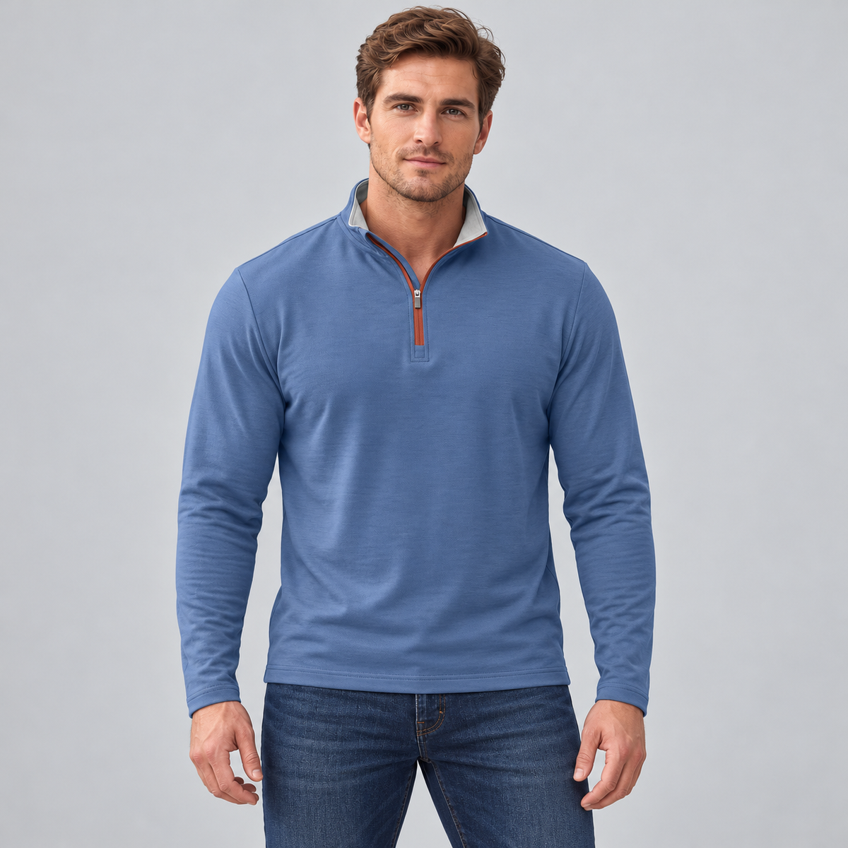 Men’s Quarter-Zip Pullover with Contrast Trim