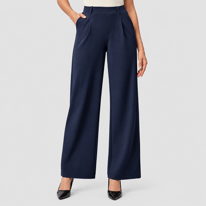 Women’s High-Waisted Wide Leg Work Pants | Stretchy Pull-On Business Casual Slacks with Pockets