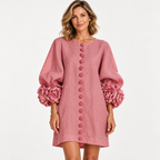 Women's Statement Floral Cuff Mini Dress – Relaxed A-Line Fi