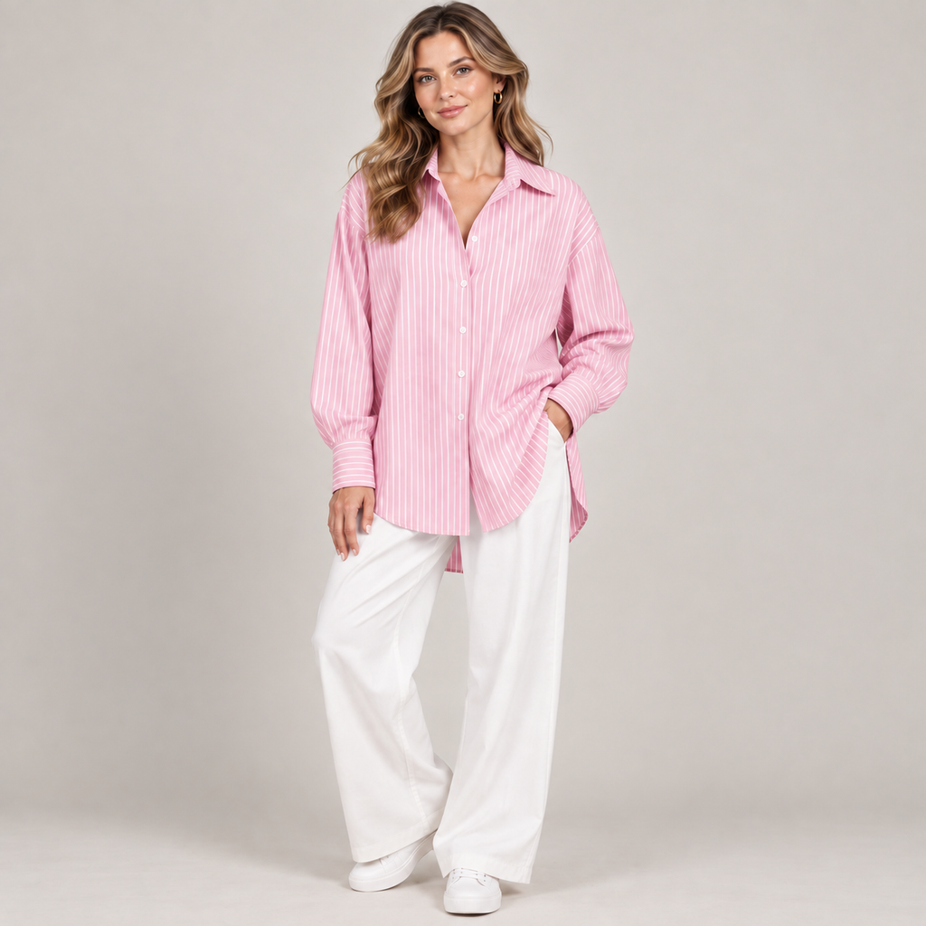 Two Looks, One Shirt: Relaxed Striped Button-Down + Free Pearl Waist Clip👚