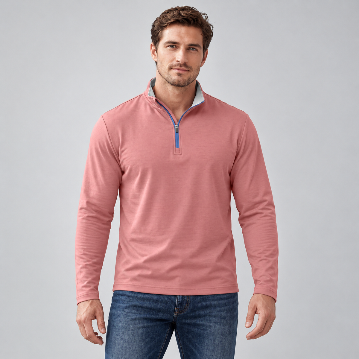 Men’s Quarter-Zip Pullover with Contrast Trim