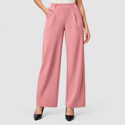 Women’s High-Waisted Wide Leg Work Pants | Stretchy Pull-On Business Casual Slacks with Pockets