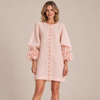 Women's Statement Floral Cuff Mini Dress – Relaxed A-Line Fi
