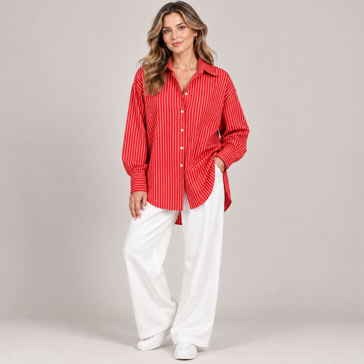 Two Looks, One Shirt: Relaxed Striped Button-Down + Free Pearl Waist Clip👚
