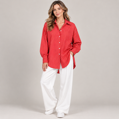 Two Looks, One Shirt: Relaxed Striped Button-Down + Free Pearl Waist Clip👚