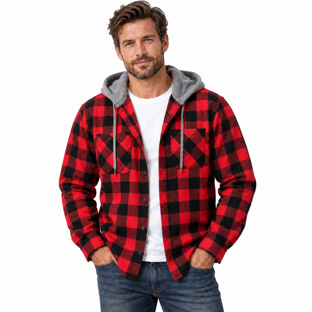 Men's Plaid Flannel Hooded Shirt Jacket – Essential Fall Layer for Casual Everyday Style