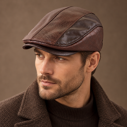 Men’s Leather Newsboy Cap – Vintage Flat Cap Style