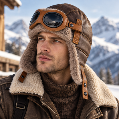 Vintage Aviator Trapper Hat with Faux Fur Lining