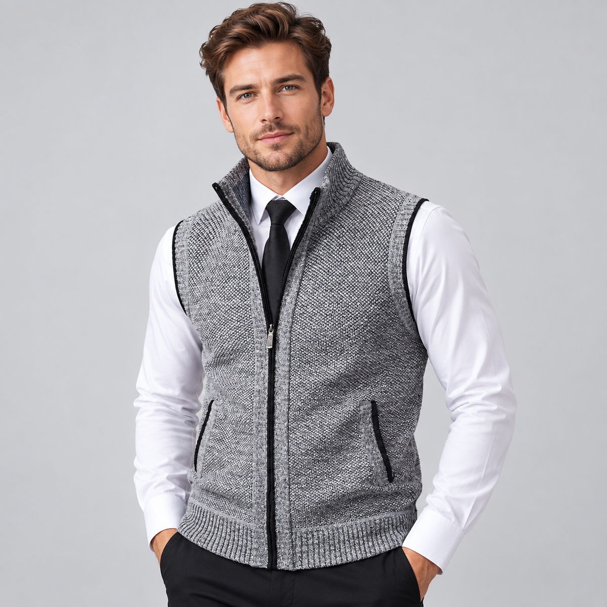 Men’s Full-Zip Stand Collar Sweater Vest