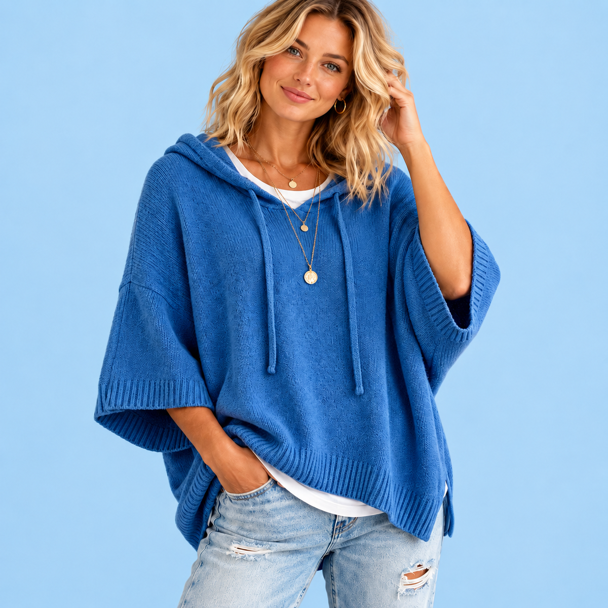 Women's Oversized Knit Hoodie – Cozy Relaxed Fit Sweater