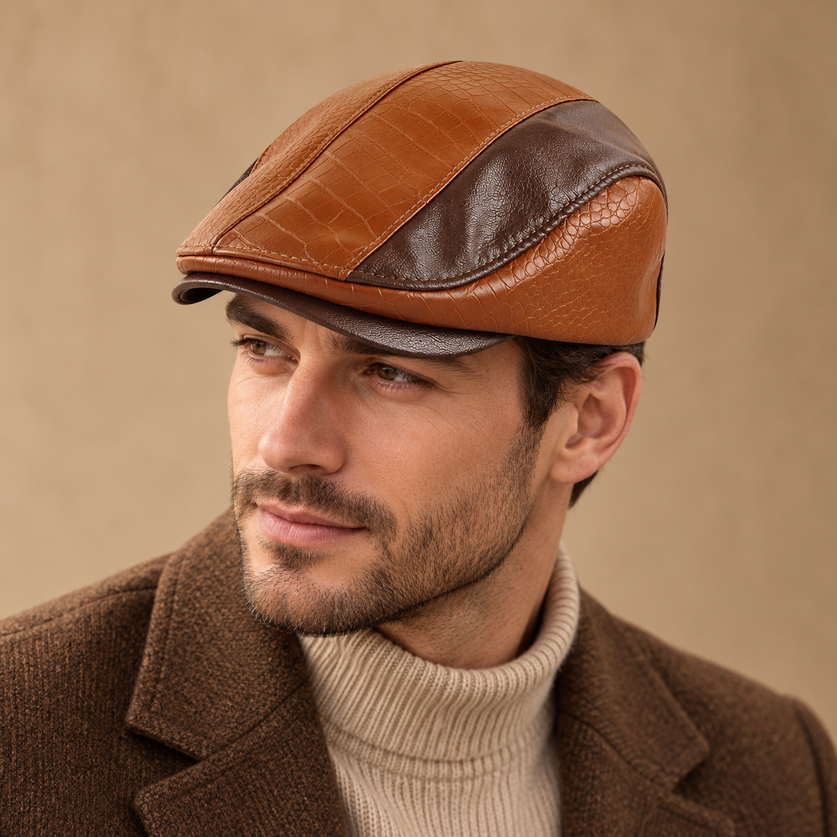 Men’s Leather Newsboy Cap – Vintage Flat Cap Style