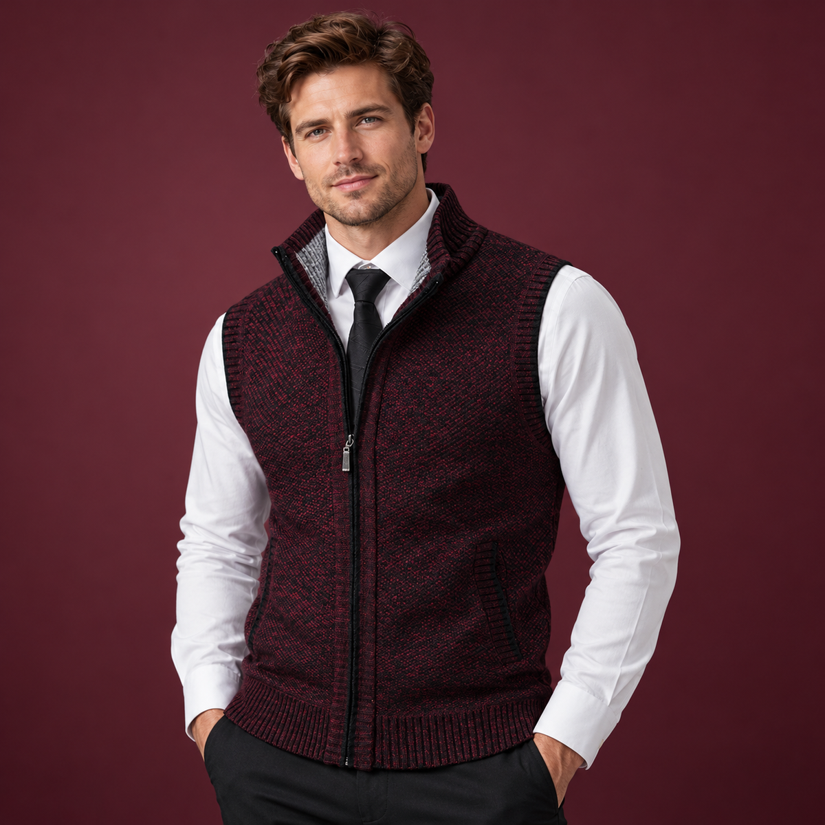 Men’s Full-Zip Stand Collar Sweater Vest