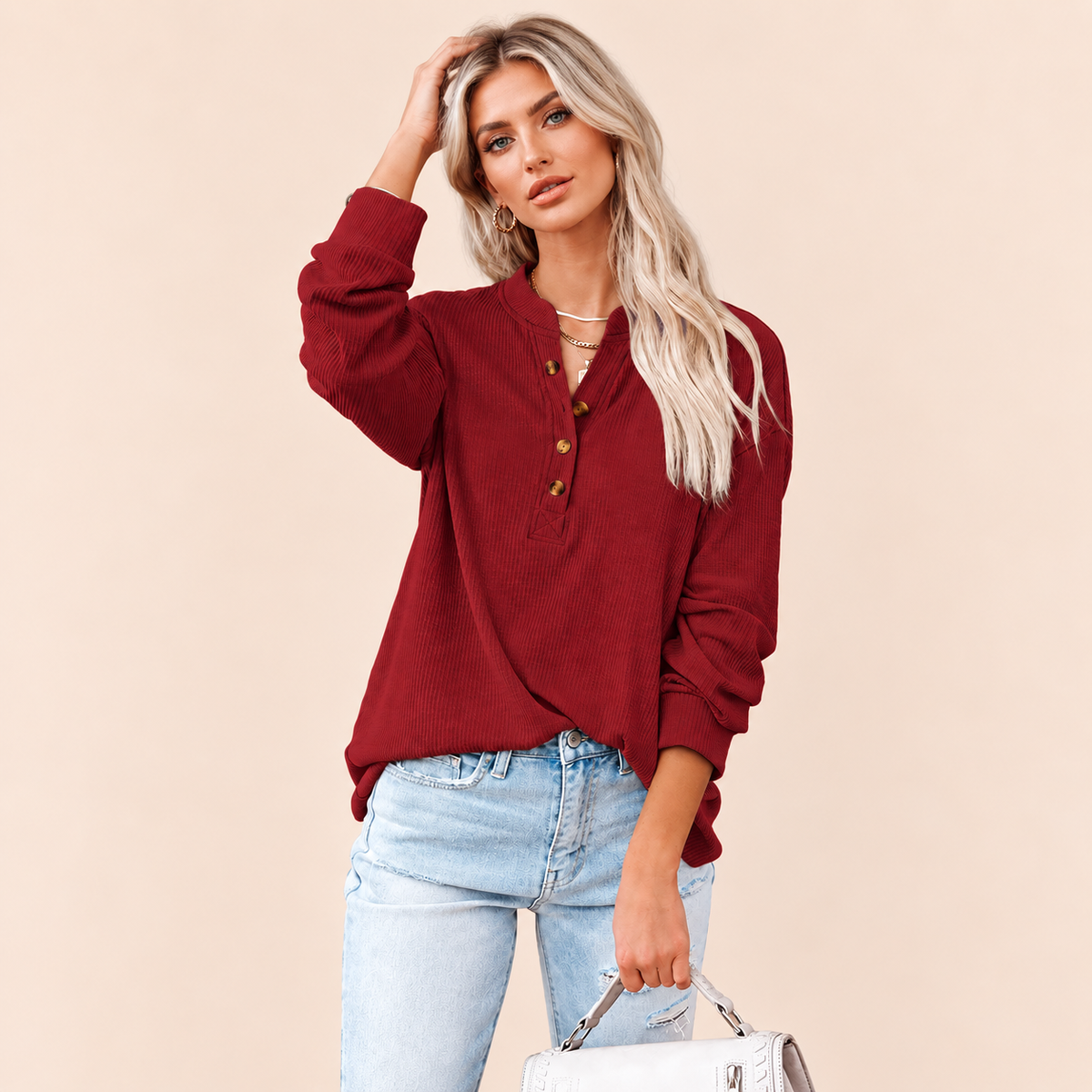 Women's Everyday Ribbed Henley Top