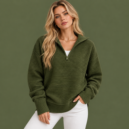 🍂 Cozy Fall Fashion | Women's Long Sleeve Quarter-Zip Pullover Sweater, Loose V-Neck Collared Ribbed Knit Jumper with Thumb Holes ✨