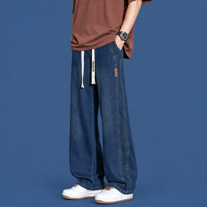 Men’s Relaxed Fit Drawstring Jeans – Stretch Wide-Leg Denim Pants