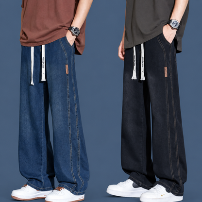 Men’s Relaxed Fit Drawstring Jeans – Stretch Wide-Leg Denim Pants