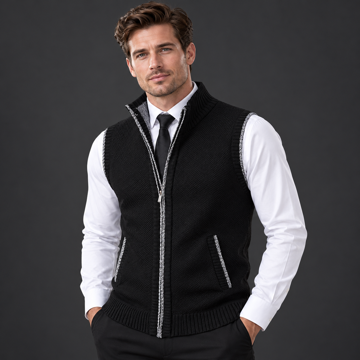 Men’s Full-Zip Stand Collar Sweater Vest