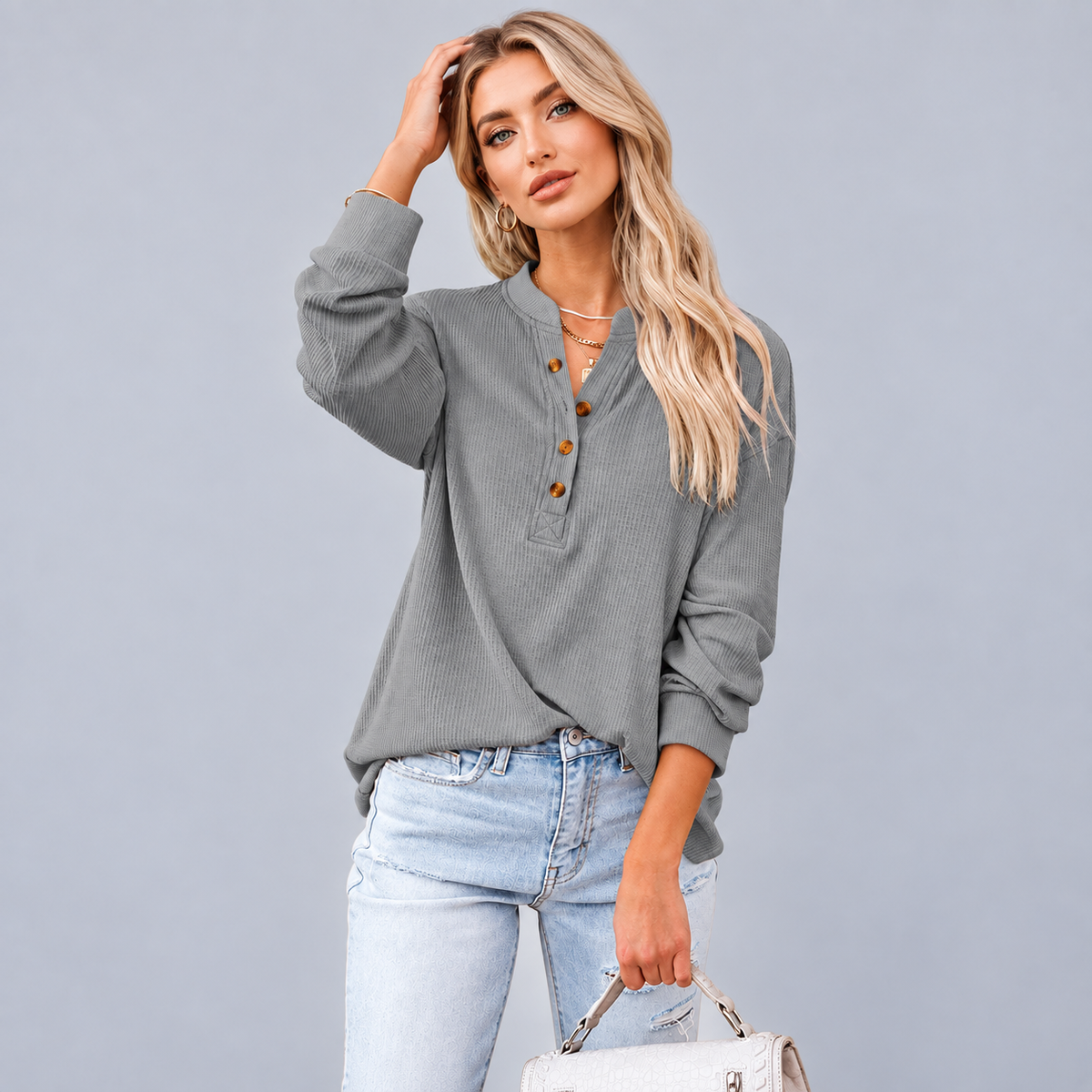 Women's Everyday Ribbed Henley Top