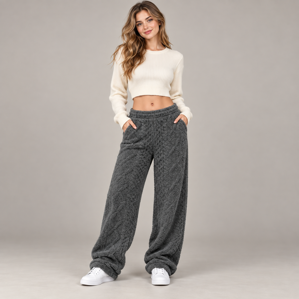 Women’s Cozy Cable-Knit Wide-Leg Pants