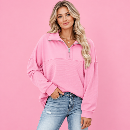 Women’s Oversized Waffle Knit Half-Zip Pullover