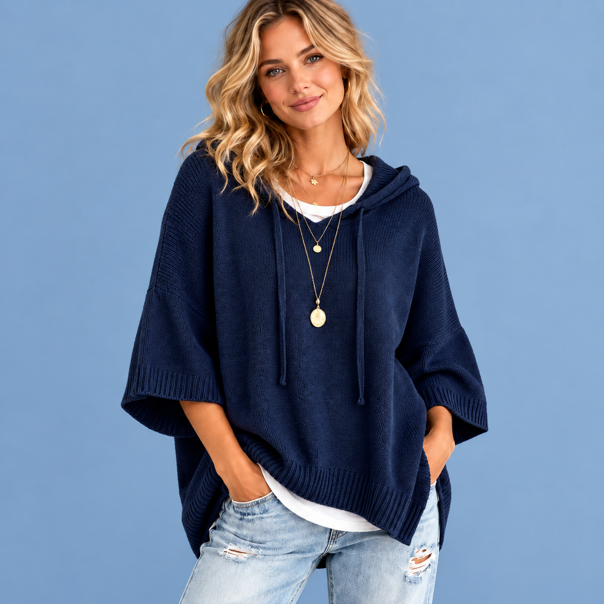 Women's Oversized Knit Hoodie – Cozy Relaxed Fit Sweater