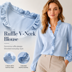 Women’s Ruffled V-Neck Puff Sleeve Blouse – Elegant Everyday Top