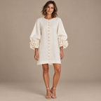 Women's Statement Floral Cuff Mini Dress – Relaxed A-Line Fi