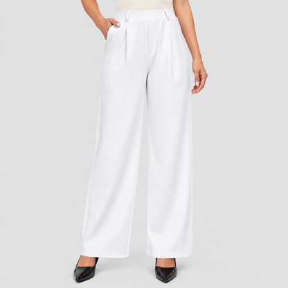 Women’s High-Waisted Wide Leg Work Pants | Stretchy Pull-On Business Casual Slacks with Pockets