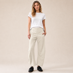 Women's Mid Rise Barrel Leg Pants, Elastic Waist Baggy Casual Trousers with Pockets