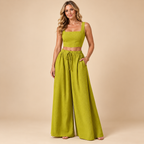 Women's Square Neck Two Piece Set – Flowy Wide Leg Pants Outfit