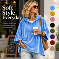 Women’s Velour Hooded Top — Loose Fit Pullover with 3/4 Sleeves