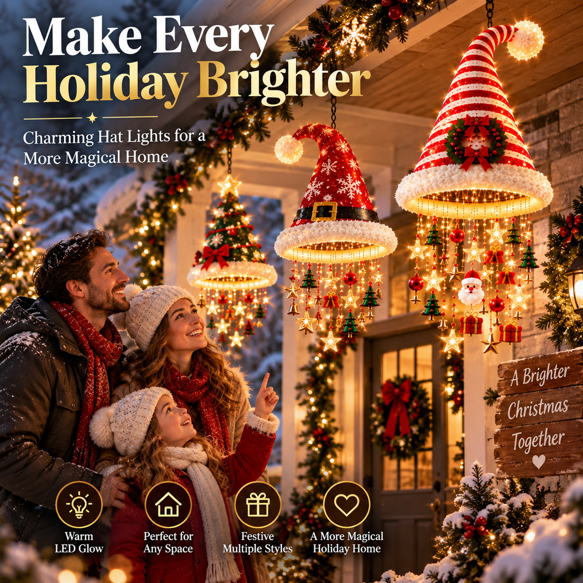 🎄 Premium Lighted Christmas Chandelier ✨ Festive Hanging Holiday Decor with Warm Glowing Lights